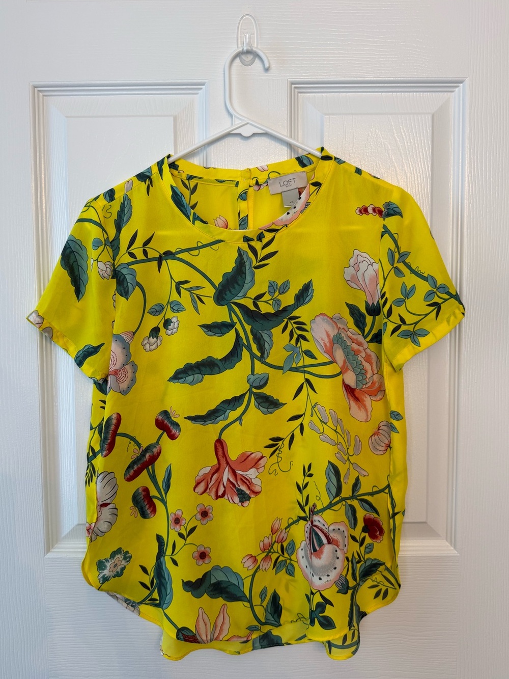 LOFT Bright Yellow Floral Short-Sleeve Blouse- XS